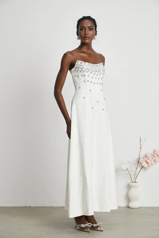 Annalisa White Maxi Dress with Glamorous Embellishments