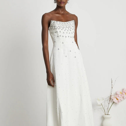 Annalisa White Maxi Dress with Glamorous Embellishments