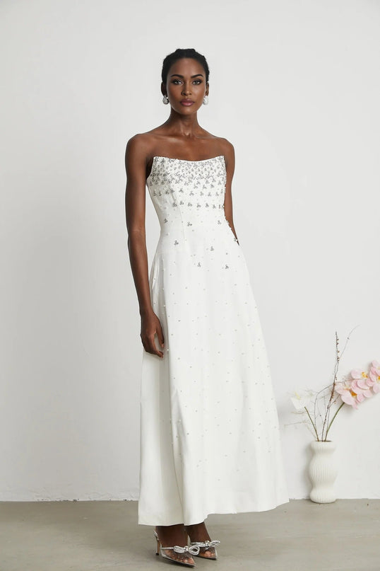 Annalisa White Maxi Dress with Glamorous Embellishments
