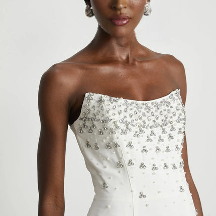 Annalisa White Maxi Dress with Glamorous Embellishments Sleeveless Off-Shoulder Silhouette