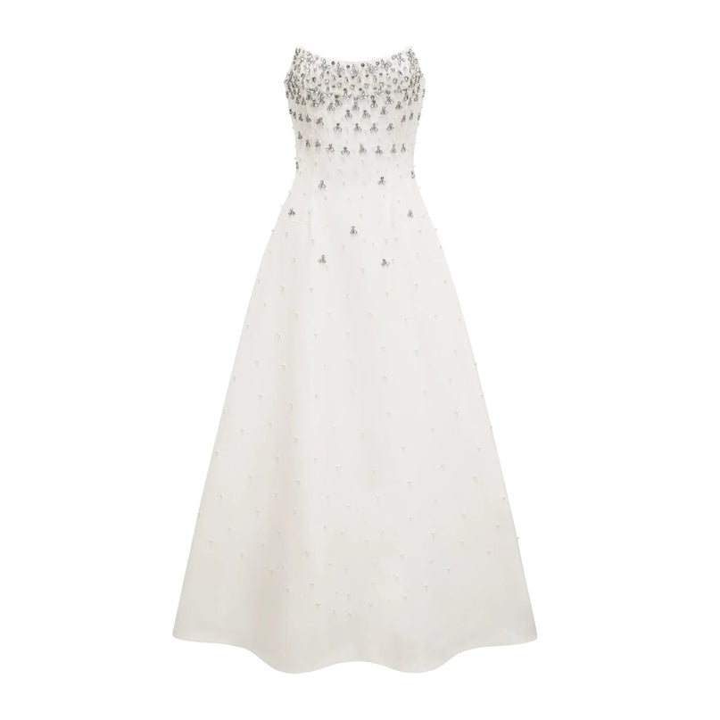 Annalisa White Maxi Dress with Glamorous Embellishments