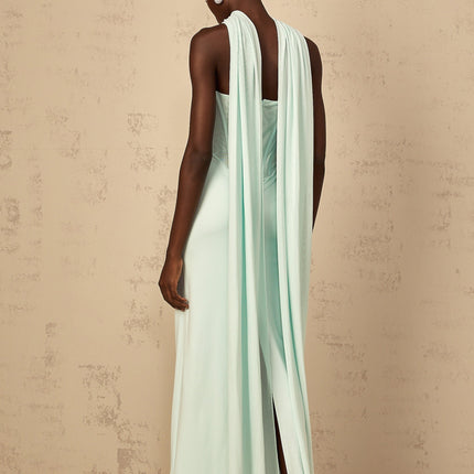Annamaria Green Maxi Dress with Corset Detailing and Tulle Panelling