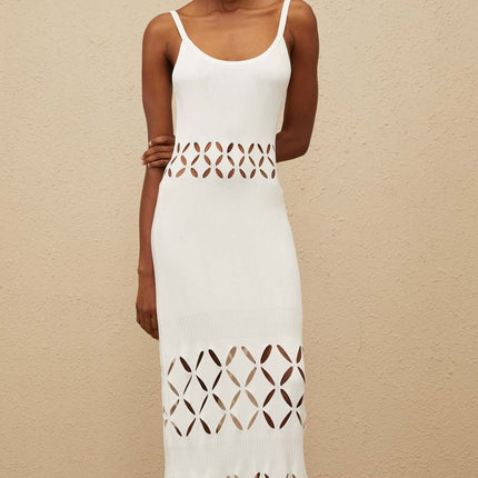 Annamaria White Maxi Dress with Cut-Out Design and Flared Hem