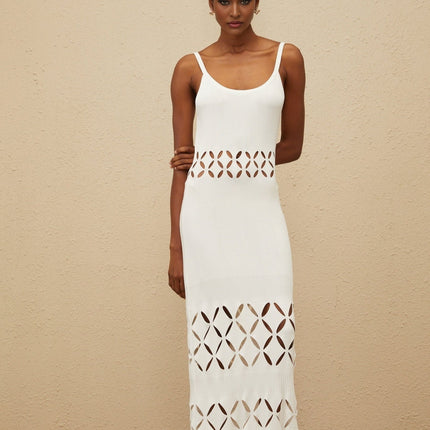 Annamaria White Maxi Dress with Cut-Out Design and Flared Hem