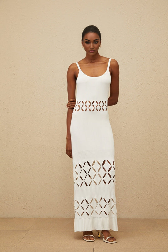 Annamaria White Maxi Dress with Cut-Out Design and Flared Hem