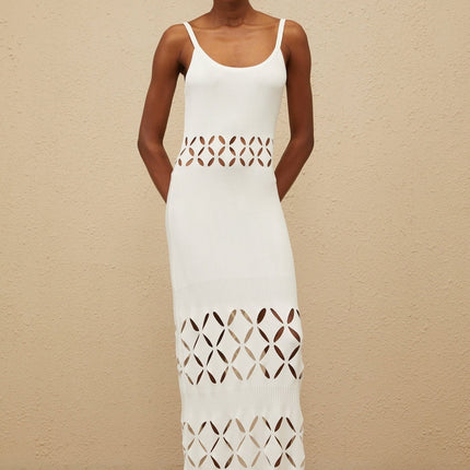 Annamaria White Maxi Dress with Cut-Out Design and Flared Hem