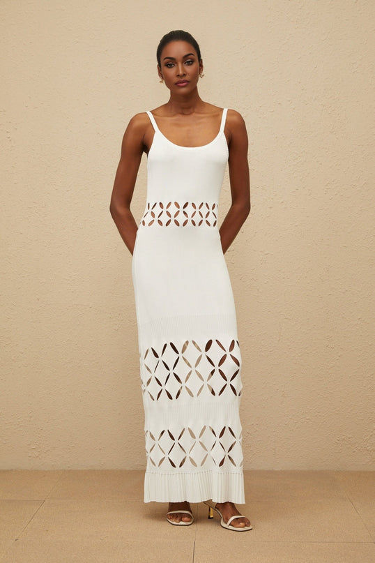 Annamaria White Maxi Dress with Cut-Out Design and Flared Hem