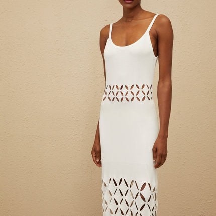Annamaria White Maxi Dress with Cut-out Design and Flared Hem