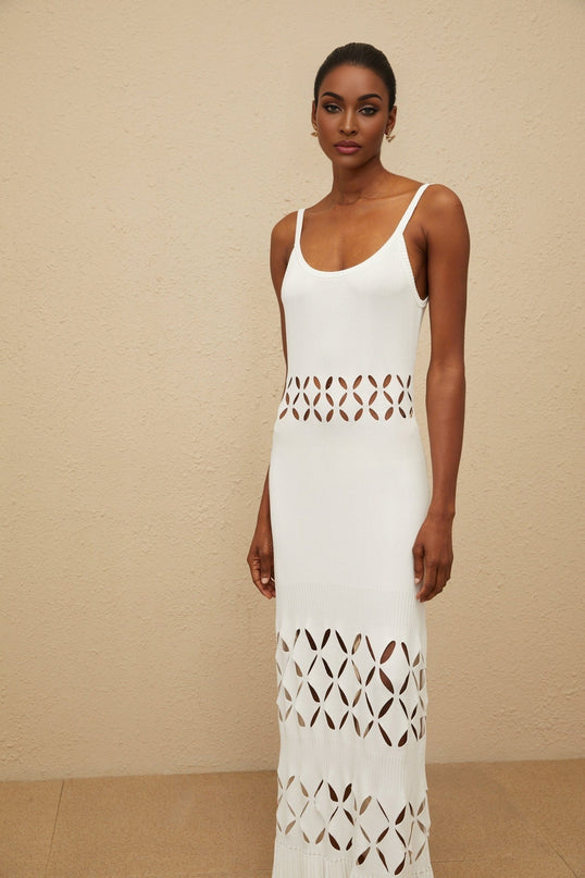 Annamaria White Maxi Dress with Cut-out Design and Flared Hem