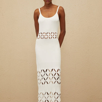Annamaria White Maxi Dress with Cut-Out Design and Flared Hem