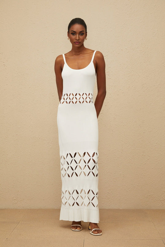 Annamaria White Maxi Dress with Cut-Out Design and Flared Hem