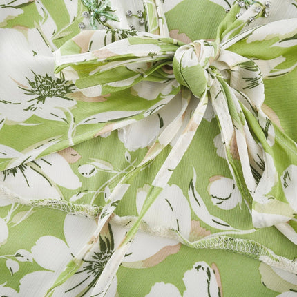 Annetta Green Floral Midi Dress with Crystal Embellishments and Front Slit