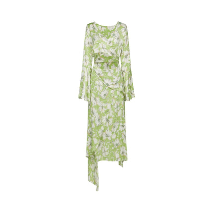 Annetta Green Floral Midi Dress with Crystal Embellishments and Front Slit
