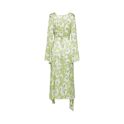 Annetta Green Floral Midi Dress with Crystal Embellishments and Front Slit