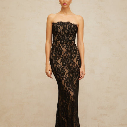 Annie Black Lace Mermaid Maxi Dress with Off-the-Shoulder Design