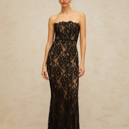 Annie Black Lace Mermaid Maxi Dress with Off-the-Shoulder Design