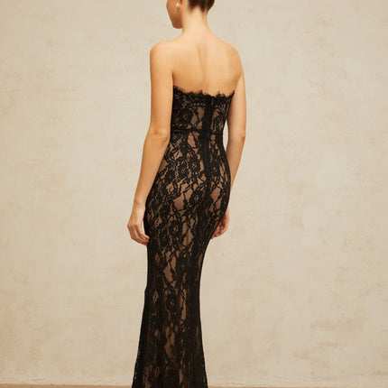 Annie Black Lace Mermaid Maxi Dress with Off-the-Shoulder Design
