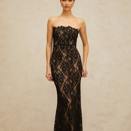 Annie Black Lace Mermaid Maxi Dress with Off-the-Shoulder Design