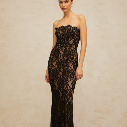 Annie Black Lace Mermaid Maxi Dress with Off-the-Shoulder Design