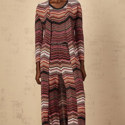Annie Red Striped Knit Open Front Maxi Cardigan