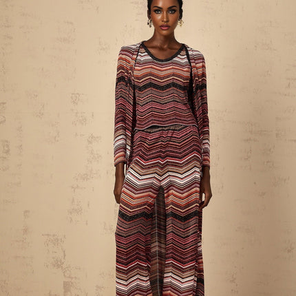 Annie Red Striped Knit Open Front Maxi Cardigan