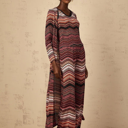 Annie Red Striped Knit Open Front Maxi Cardigan