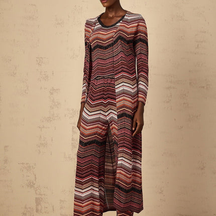 Annie Red Striped Knit Open Front Maxi Cardigan