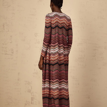 Annie Red Striped Knit Open Front Maxi Cardigan