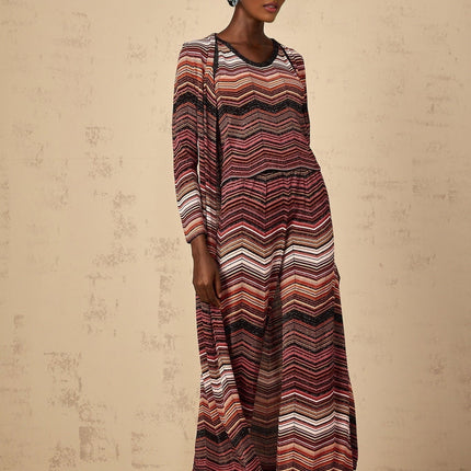 Annie Red Striped Knit Open Front Maxi Cardigan