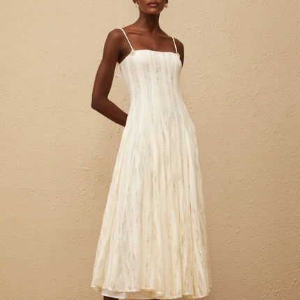 Annie White Lace Midi Dress with Crystal Embellishments