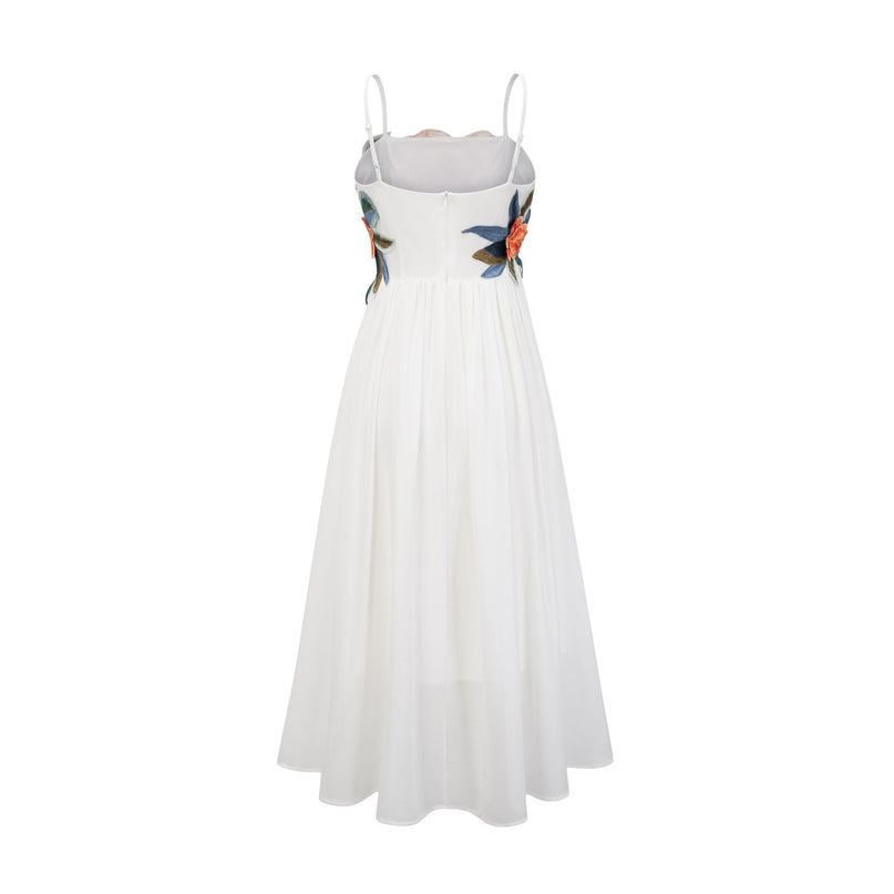 Annie White Maxi Dress with Floral Embroidery and Shirred Detail