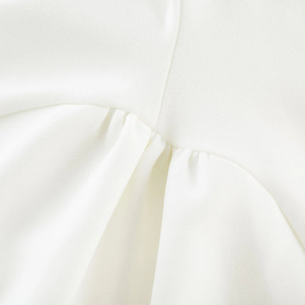 Annie White Midi Dress Square Neckline Pleated Detailing Waist-Tightened Flared Skirt 57% Polyester 40% Nylon 3% Spandex Sophistication Charm