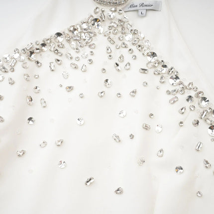 Annie White Mini Dress with Choker Design and Intricate Embellishments 100% Polyester Rear Zip Fastening