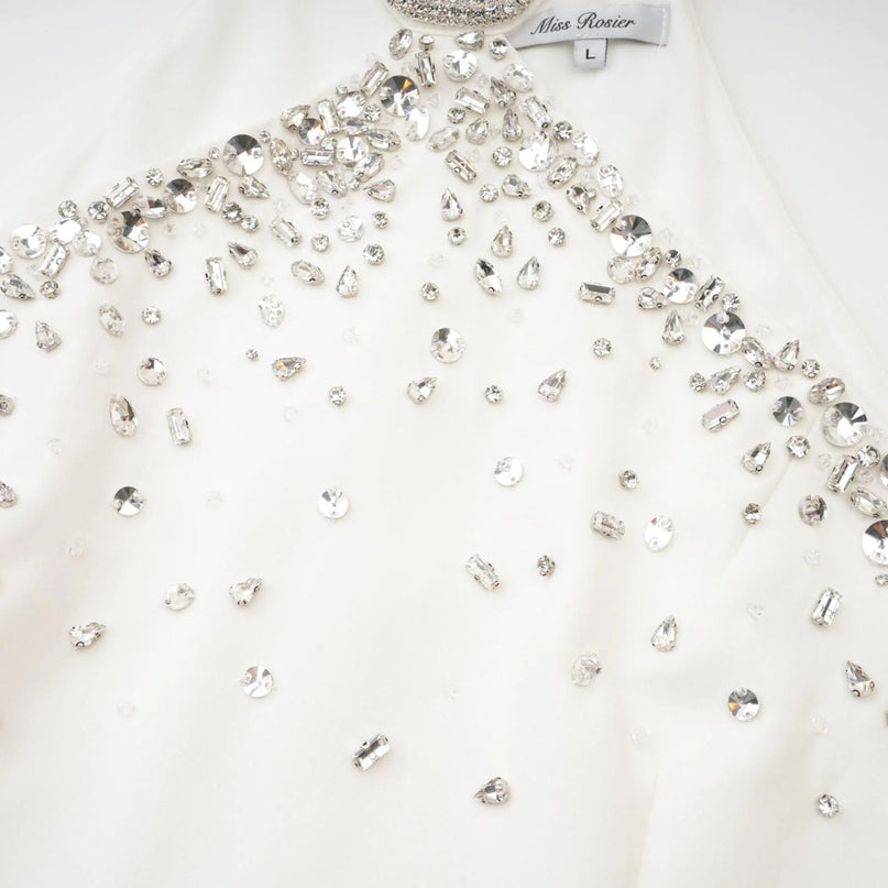 Annie White Mini Dress with Choker Design and Intricate Embellishments 100% Polyester Rear Zip Fastening