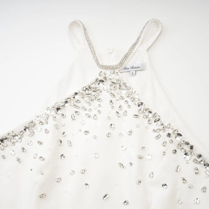 Annie White Polyester Choker Mini Dress with Intricate Embellishments