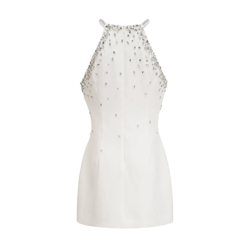 Annie White Polyester Sleeveless Choker Mini Dress with Embellishments