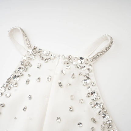 Annie White Polyester Sleeveless Choker Mini Dress with Intricate Embellishments