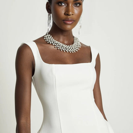 Annie White Square Neckline Pleated Midi Dress