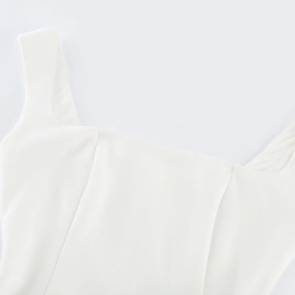 Annie White Square Neckline Pleated Midi Dress