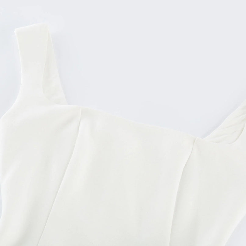 Annie White Square Neckline Pleated Midi Dress