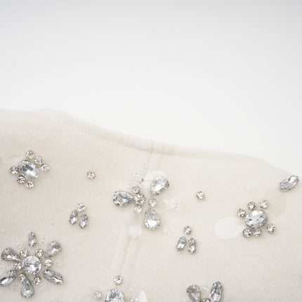 Annie White Wool Blend Cape Jacket with Crystal Embellishments