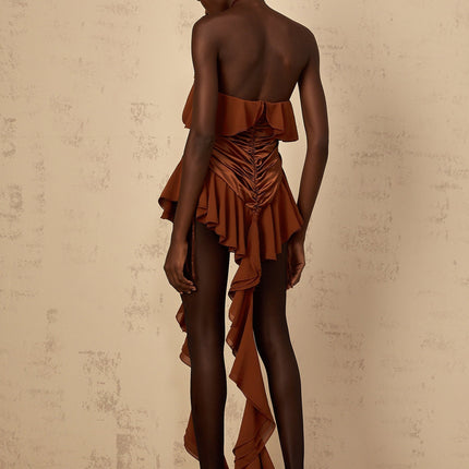 Annunziata Brown Floral Appliqué Mini Dress