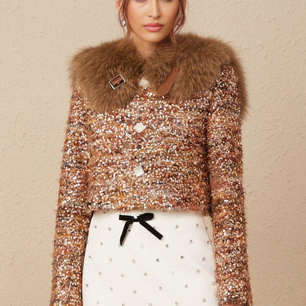 Annunziata Gold Fox Fur Sequin Jacket