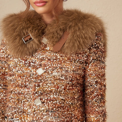 Annunziata Gold Fox Fur Sequin Jacket