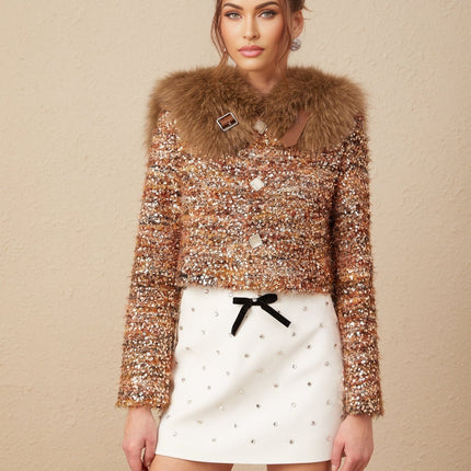 Annunziata Gold Fox Fur Sequin Jacket