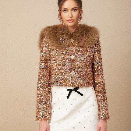 Annunziata Gold Fox Fur Sequin Jacket