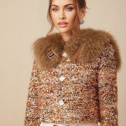 Annunziata Gold Fox Fur Sequin Jacket