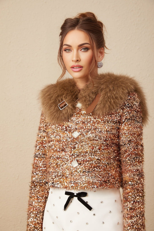 Annunziata Gold Fox Fur Sequin Jacket