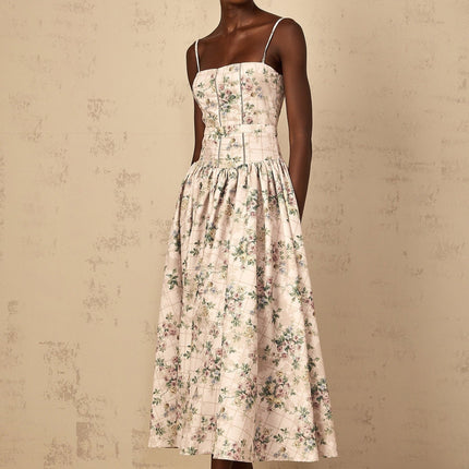 Annunziata Neutrals Floral Print Midi Dress