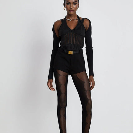 Antonia Black Mesh Panel Bustier Top with Detachable Sleeves